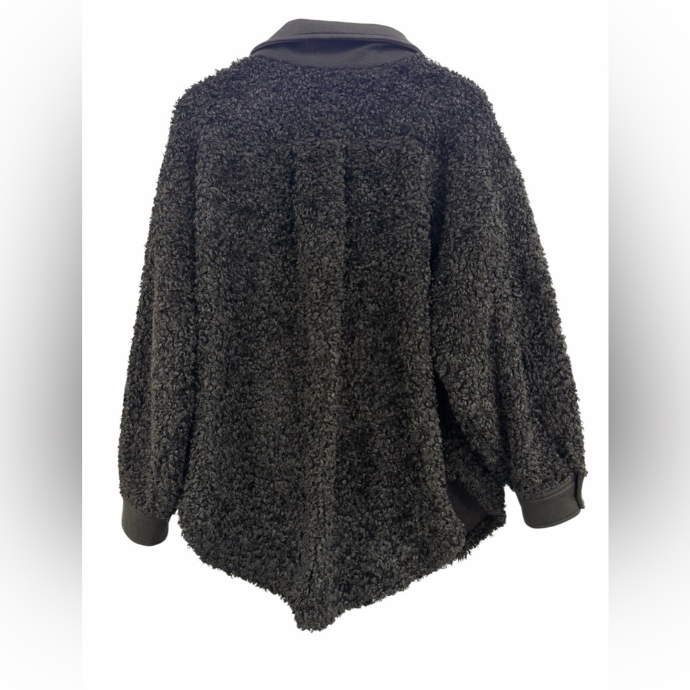 BiBi‎ Teddy Fleece Shacket Women Medium Black Oversized Sherpa Button Up Jacket - Picture 5 of 5